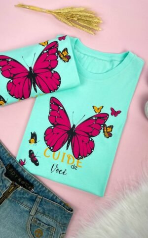 T-SHIRT BUTTERFLY VERDE AGUA