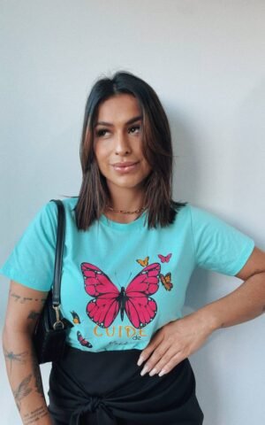 T-SHIRT BUTTERFLY VERDE AGUA