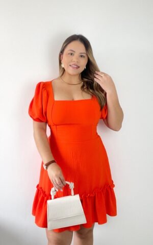 VESTIDO DECOTE QUADRADO LARANJA