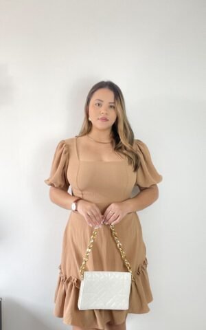 VESTIDO DECOTE QUADRADO NUDE