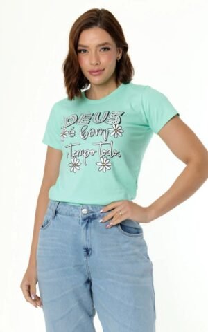 T-SHIRT DEUS COM STRASS VERDE CLARO