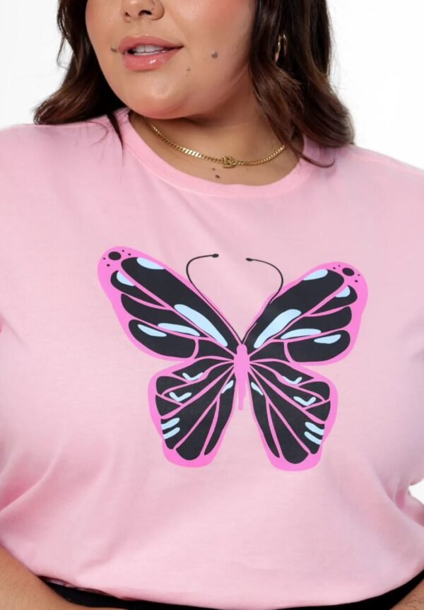 T-SHIRT PLUS SIZE BORBOLETA ROSA - Image 2