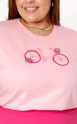 T-SHIRT PLUS SIZE BICICLETA ROSA