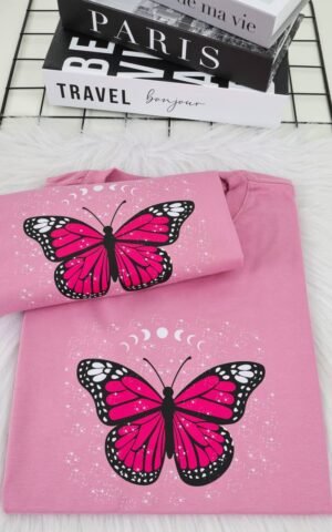 T-SHIRT BORBOLETA ROSA CLARO