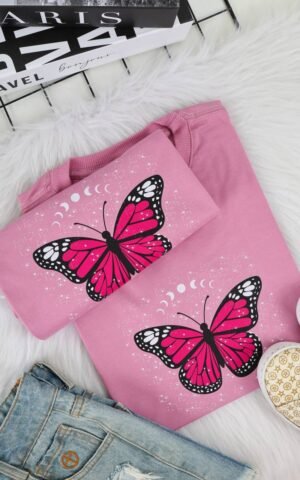 T-SHIRT BORBOLETA ROSA CLARO