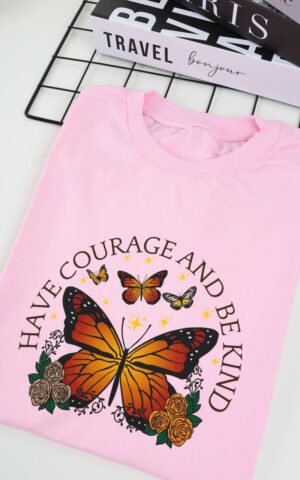 T-SHIRT BORBOLETA  ROSA CLARO